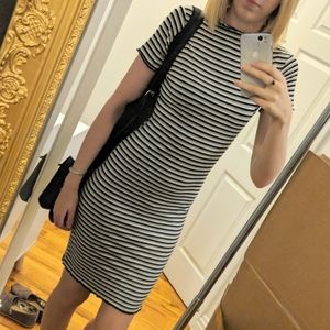 Black White & Grey Striped Bodycon Dress